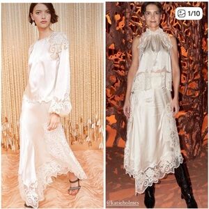 Ulla Johnson Cressida ivory satin silk appliqué lace embroidered skirt